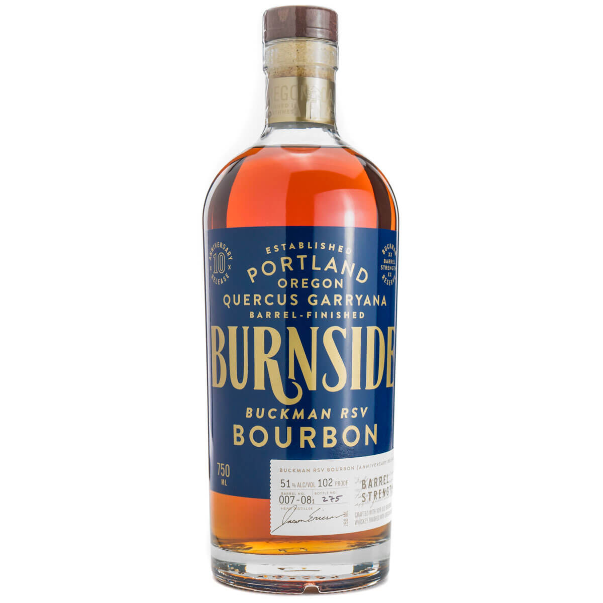 Burnside Buckman RSV Barrel Strength Bourbon bottle