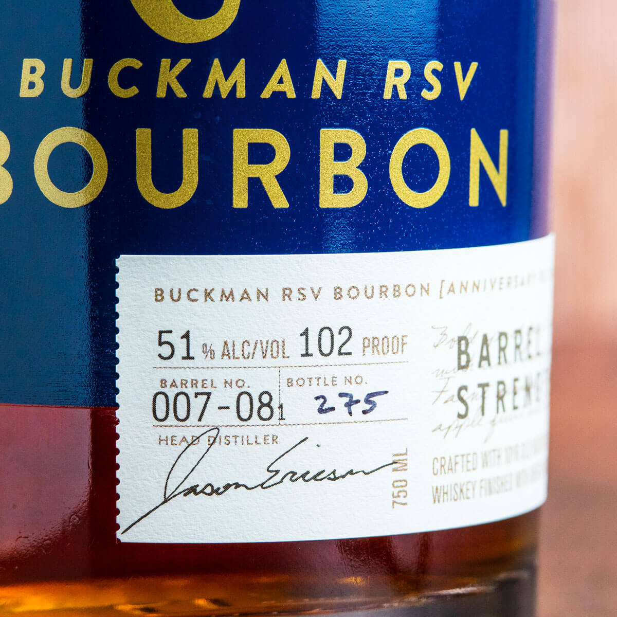 Label detail with Master Distiller Jason Ericson's signature