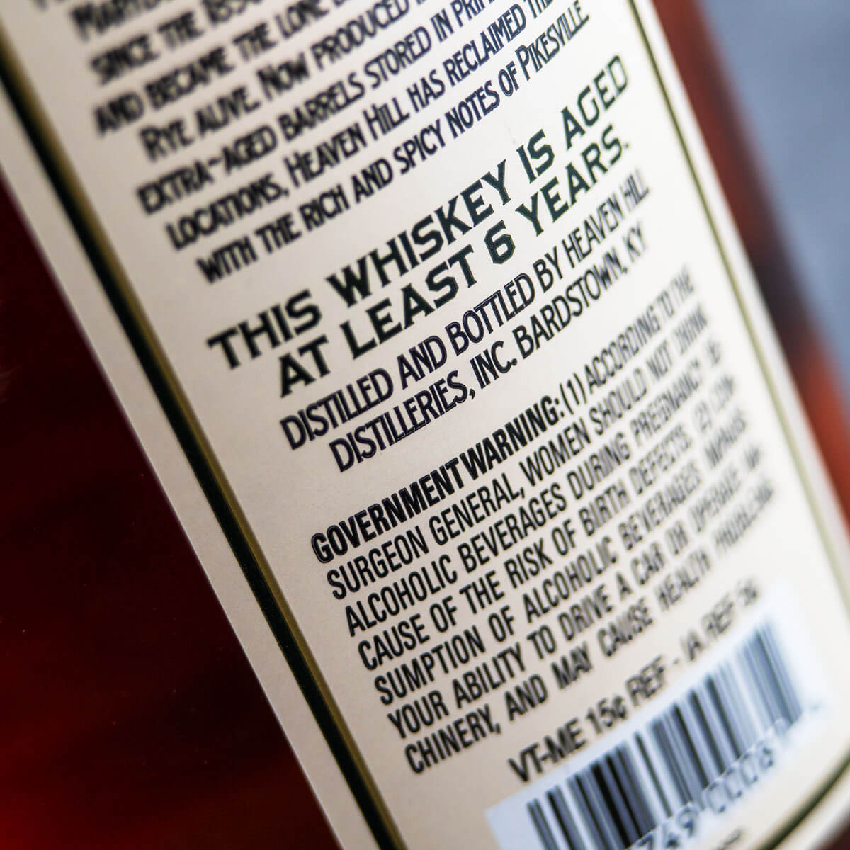 Back label detail with 6-year age statement