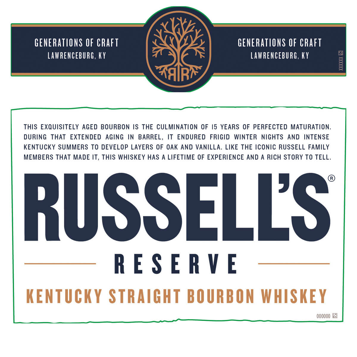 Russell's Reserve 15 Year Old Front & neck label