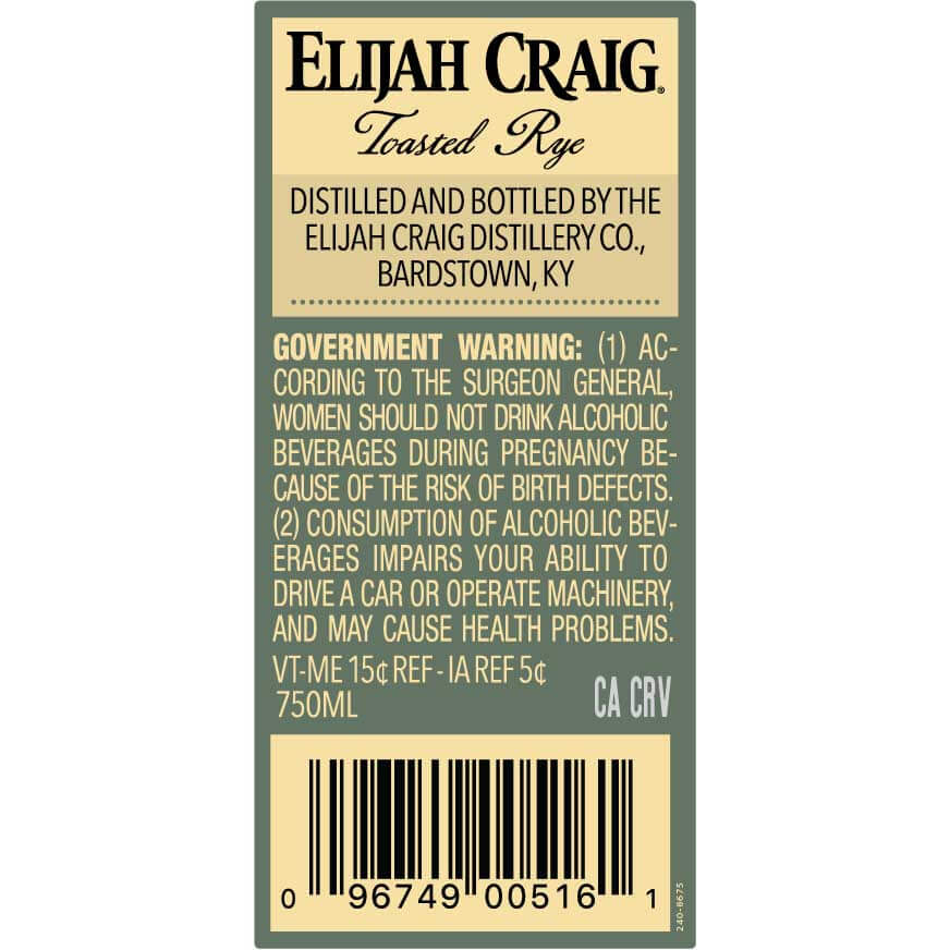 Elijah Craig Toasted Rye side label